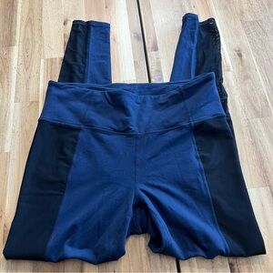 Athleta Navy Blue High Rise Leggings Size L | Colorblock Panel